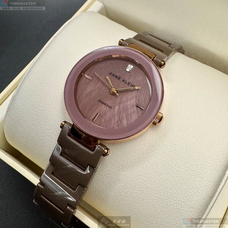 [星晴錶業]ANNE KLEIN手錶,34mm,AN00026香檳紅錶面玫瑰金錶殼香檳紅陶瓷錶帶款, , large