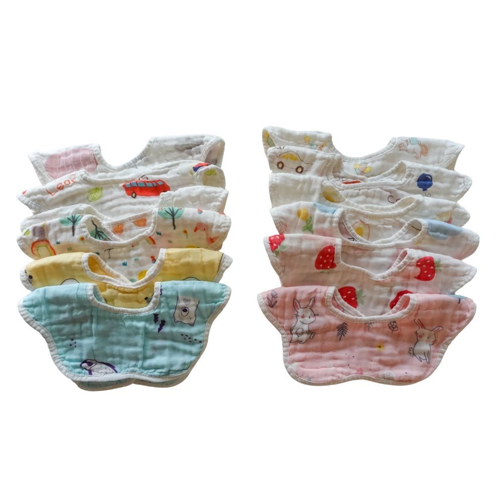 [Kaimei Cotton Industry] 8-pack Random Excellent Pure Cotton 6-layer Yarn High-density Petal Shape Bib Rotatable Multi-directional Use, , large