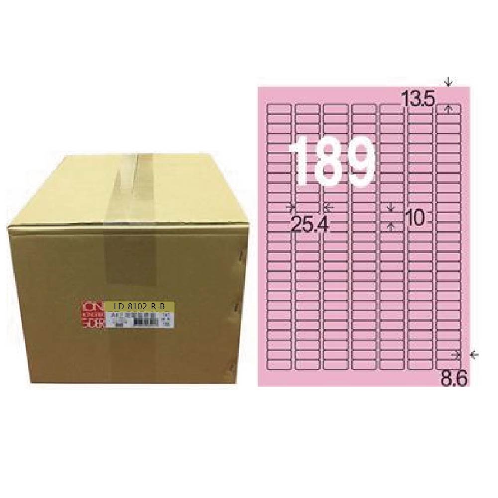 【龍德】LONGDER三用電腦標籤A4 189格 圓角10*25.4mm粉紅 1000張/箱 LD-8102-R-B(適用雷射、噴墨、影印), , large