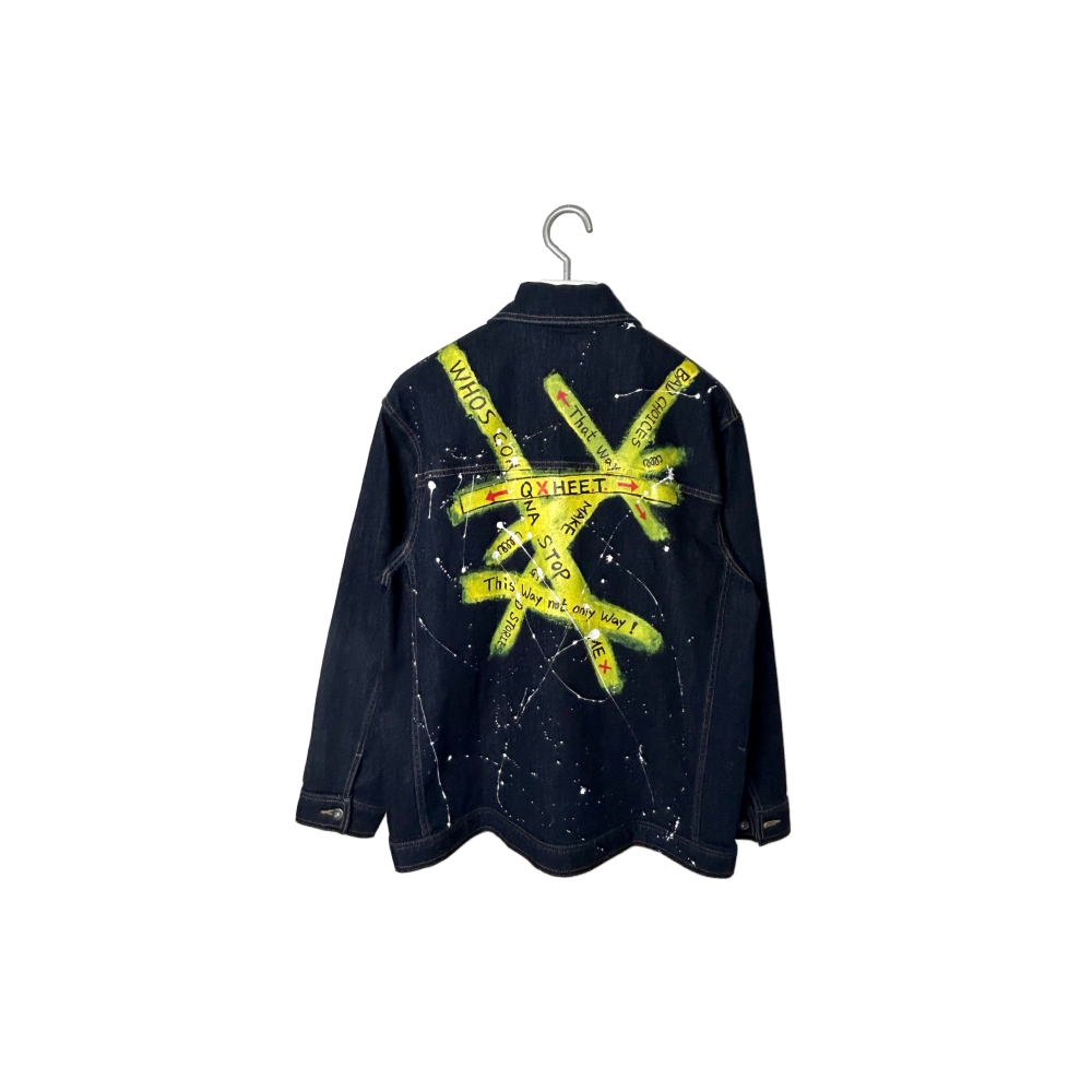  Hand-painted blockade wide denim jacket-men, , large