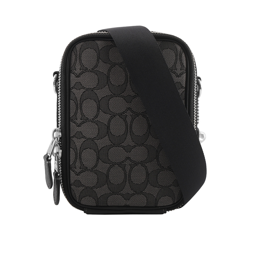 COACH Stanton CC Logo緹花布拼皮革斜背包/炭灰色, , large