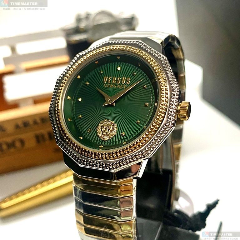 [星晴錶業]VERSUS VERSACE手錶,38mm,VV00088墨綠色錶面金銀錶殼金銀相間精鋼錶帶款, , large