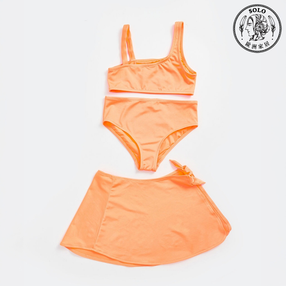 【SOLO Vintage】LCW 3-Piece Girls Swimsuit Beachwear Quick-drying Material Orange 5-6y, , large