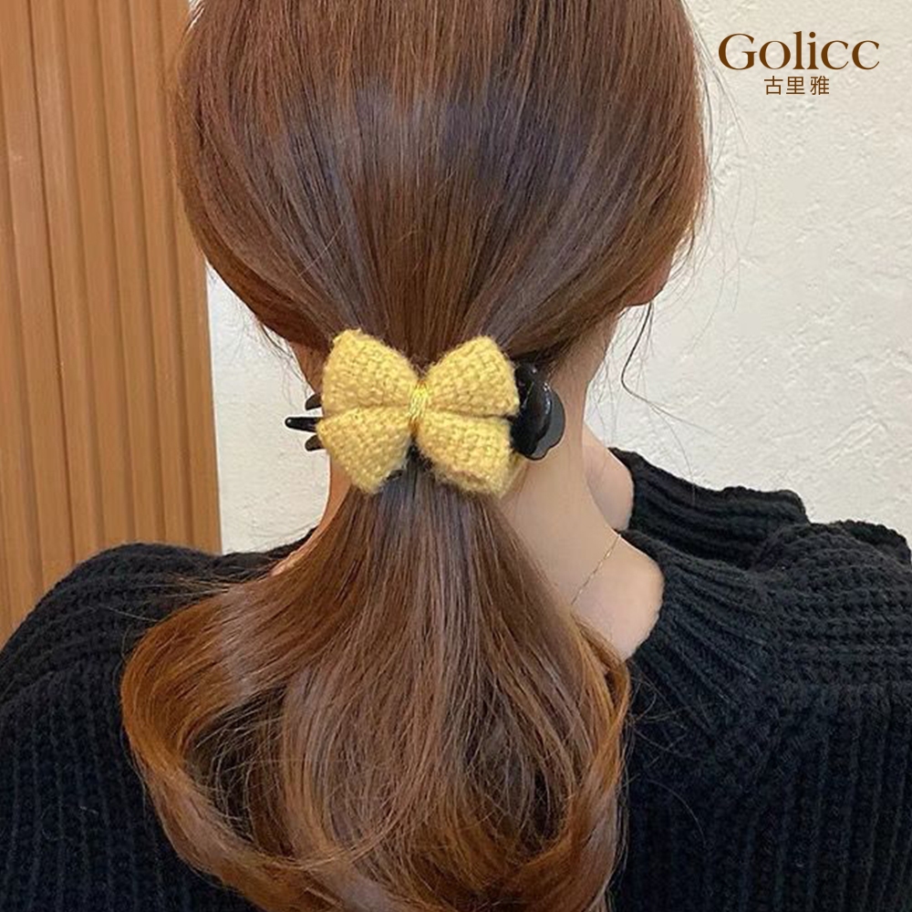 【Gulicc】古莉可 髮夾 毛呢蝴蝶結丸子頭抓夾, , large