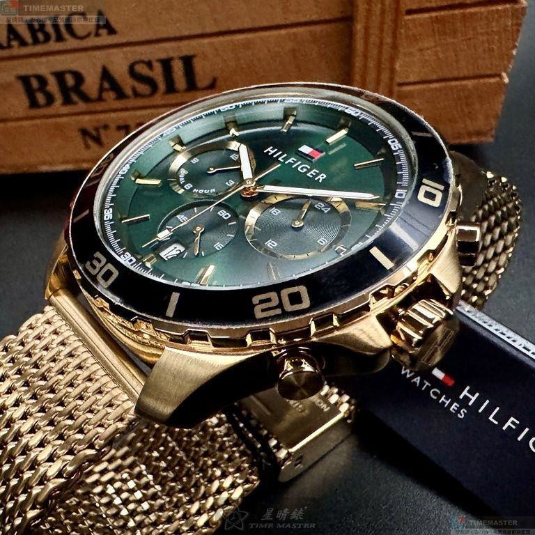 [星晴錶業]TommyHilfiger手錶,44mm,TH00054墨綠色錶面金色錶殼金色米蘭錶帶款, , large