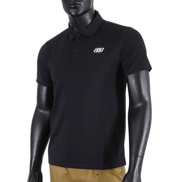 Skechers 男 短袖 上衣 POLO衫 經典 簡約 素面 百搭 舒適 穿搭 黑 [L221M009-0018], , large