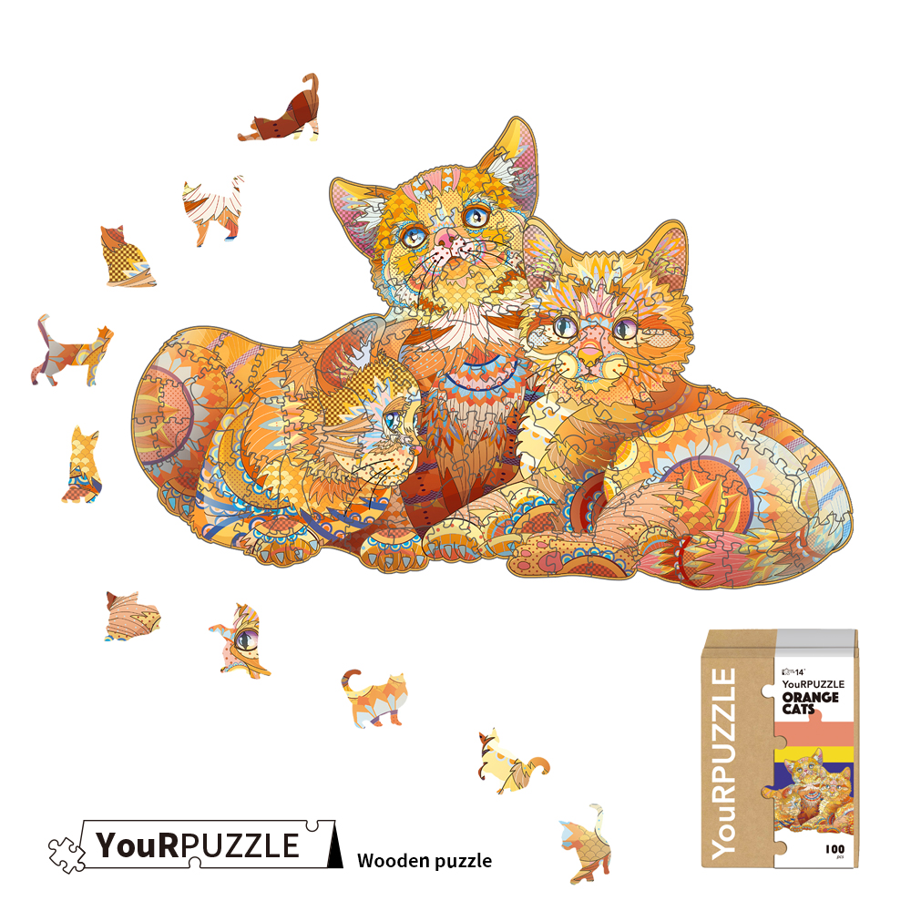 [積木共和國] 【YouRPUZZLE】台灣現貨三隻橘貓拼圖(檢驗合格木質動物拼圖), , large