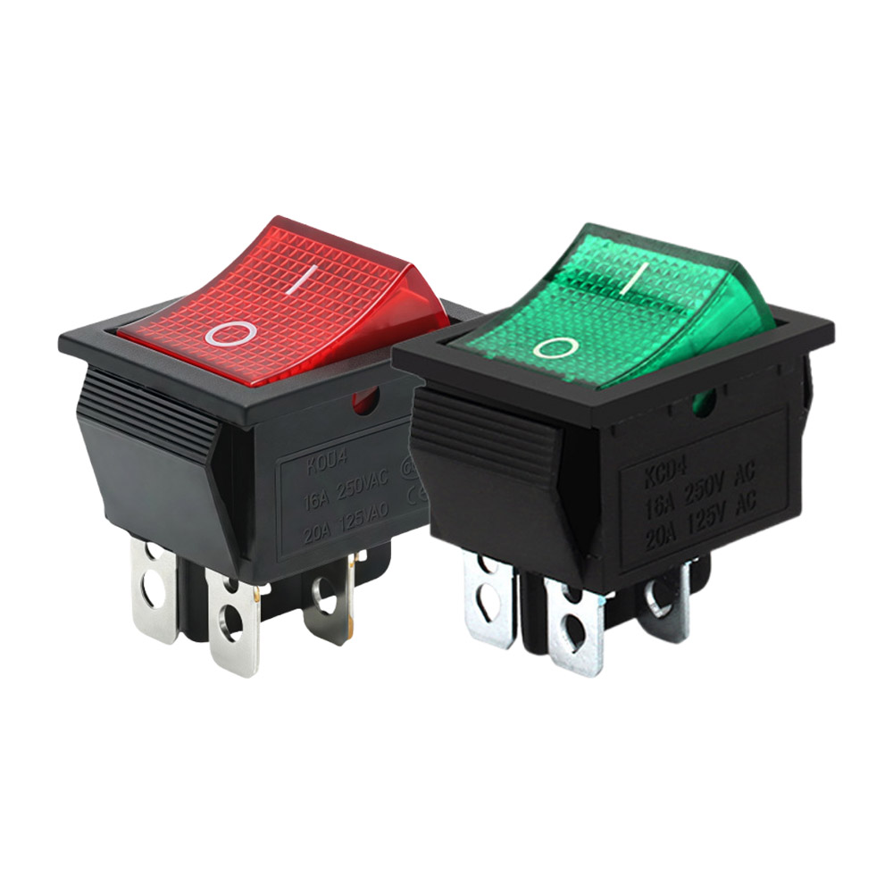 KCD4 rocker-type power switch, four-pin, two-position, 30A - red., , large