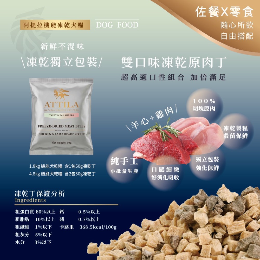 【ATTILA 阿提拉】機能凍乾犬糧 雞+鵪鶉+五色胡蘿蔔 消化保健1.8kg(全齡犬/狗飼料/無穀狗飼料), , large