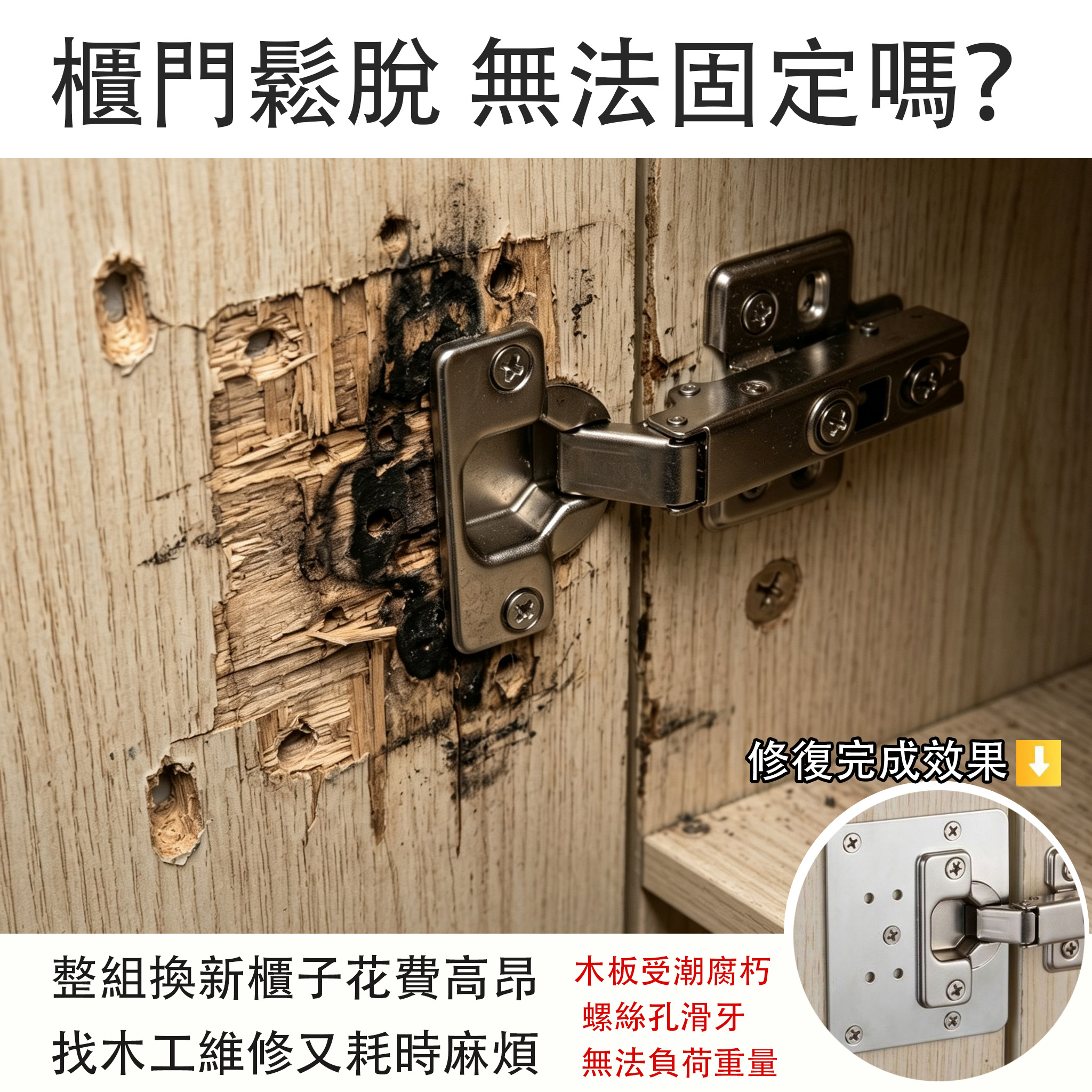 {HABABY環安家居}櫃門鉸鏈修復板｜加厚不鏽鋼合頁修復鋼板 衣櫃廚櫃門鬆脫滑牙維修加固片（DIY 傢俱維修五金，櫃門固定神器）, , large