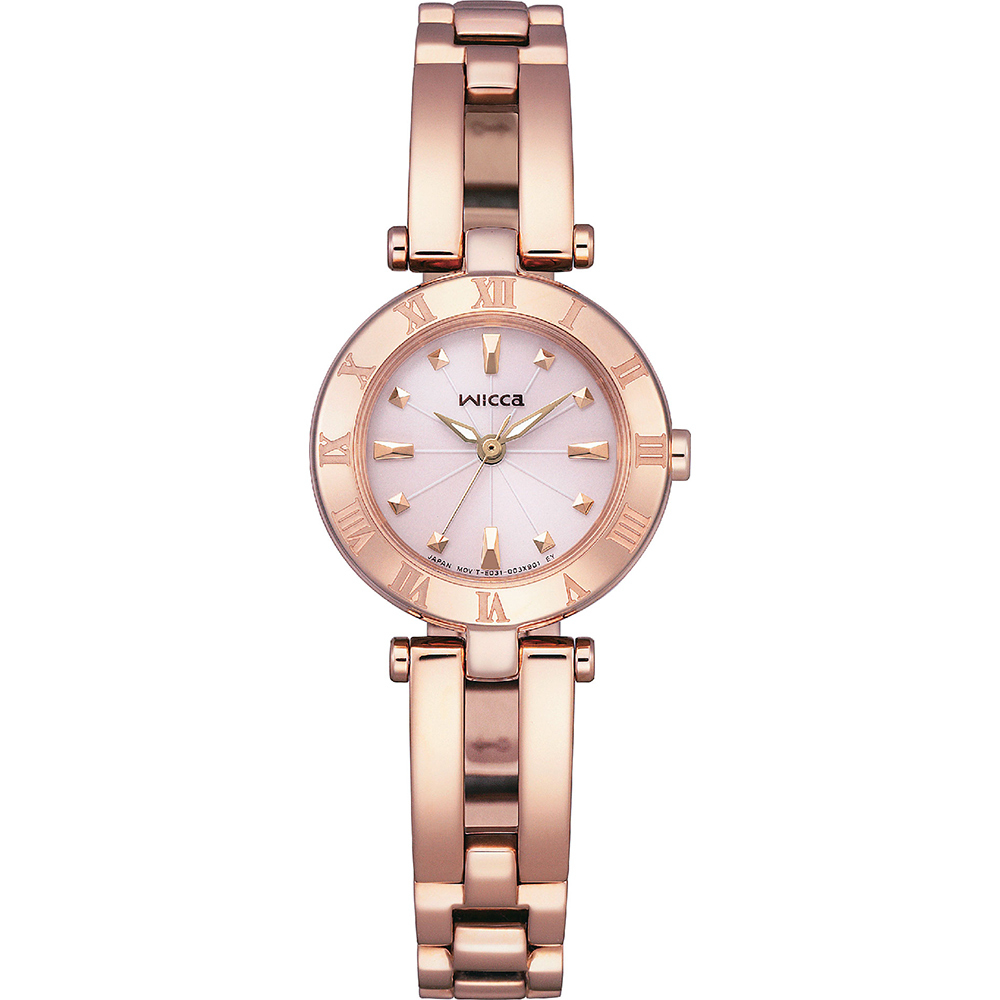 CITIZEN 星辰 Wicca 廣告款 台灣限定款 太陽能女錶-玫瑰金x粉/24mm KP2-621-93, , large