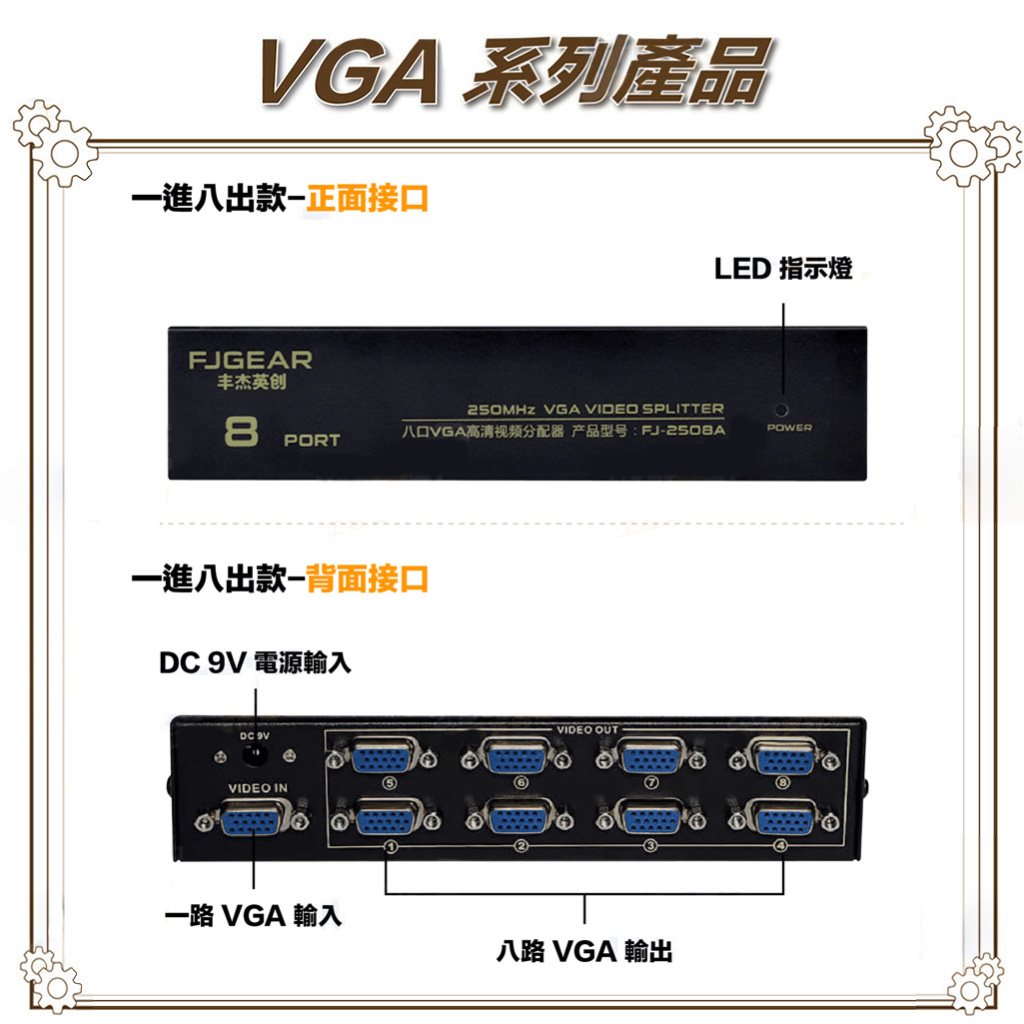 昌運監視器 VGA-108SP VGA 一進八出 影像分配器 即插即用 可一組VGA訊號轉八組VGA, , large