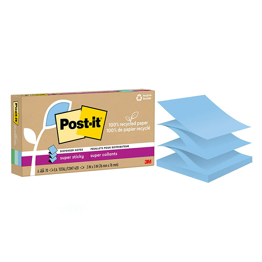 【3M】Post-it 利貼 狠黏 環保抽取式便條紙 76x76mm（70張 /本）混色6本 /盒 R330R-6SST, , large