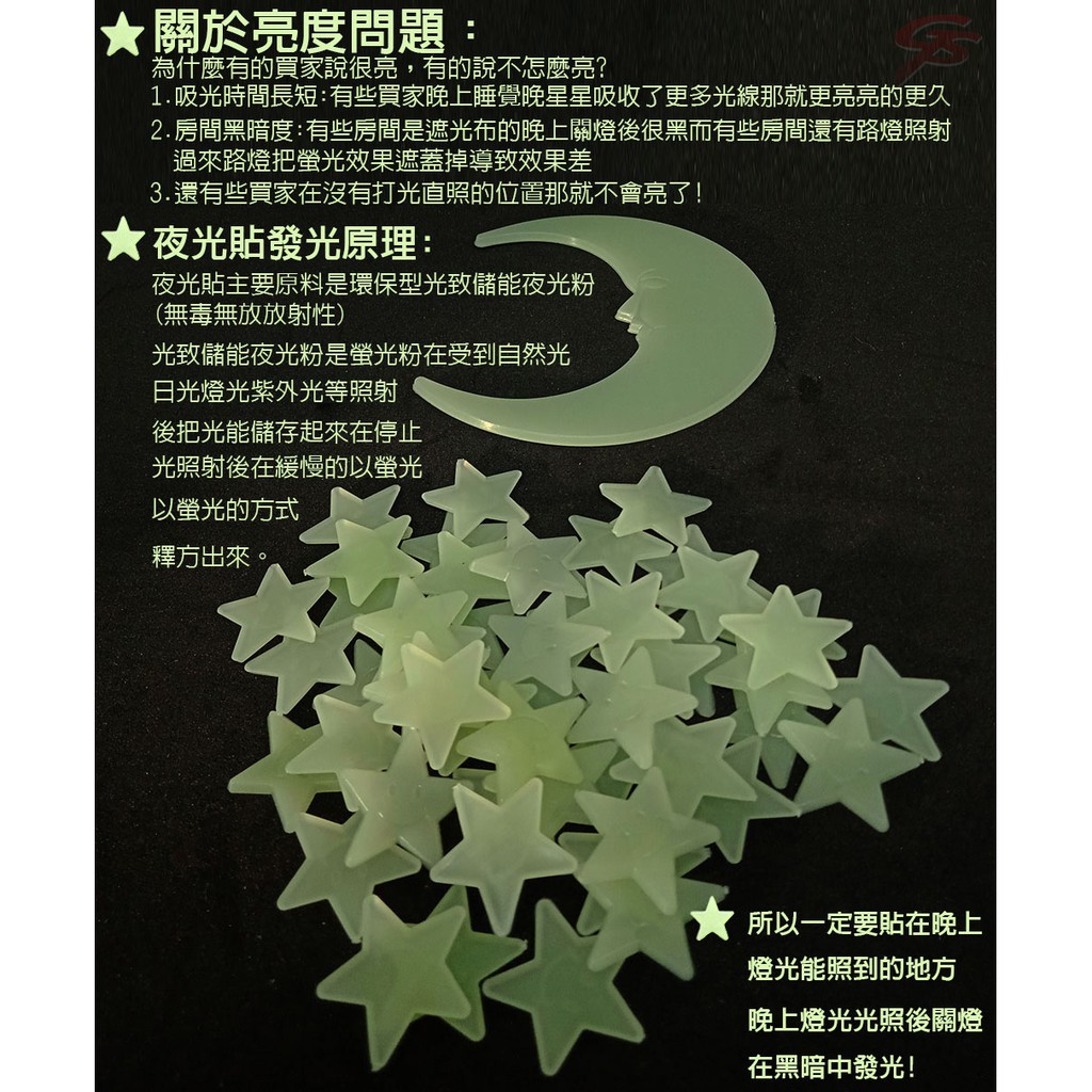 GS MALL 台灣製造 一組 3D夜光壁貼/49顆星星+1月亮/3D/夜光/夜光星星/夜光月亮/壁貼/裝飾, , large
