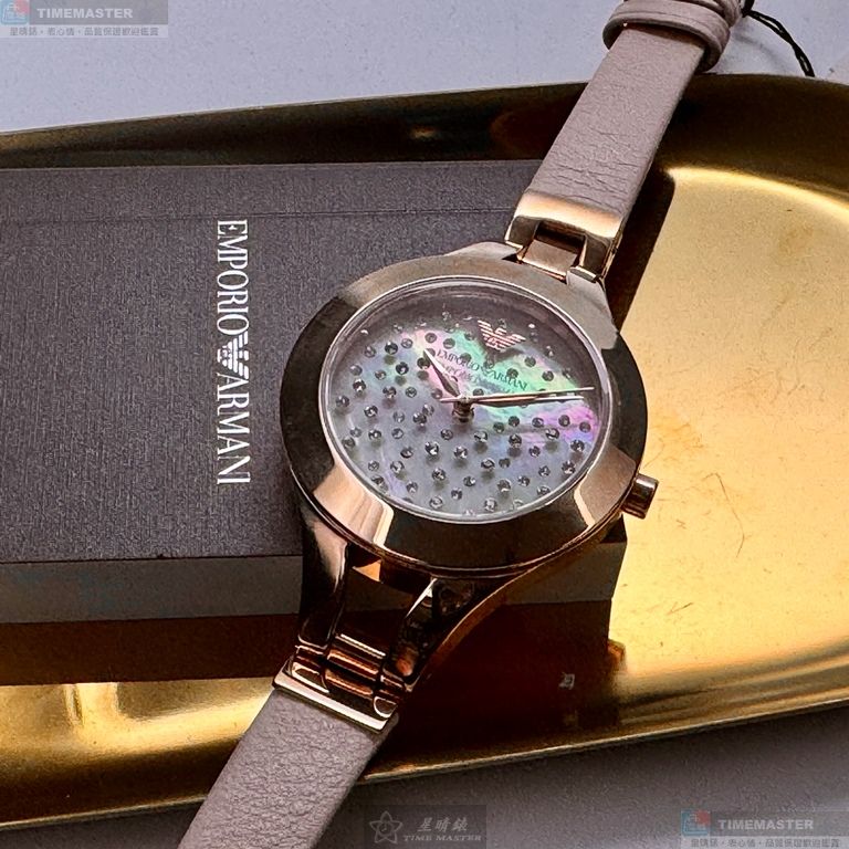 [星晴錶業]ARMANI手錶,34mm,AR00089貝母錶面玫瑰金錶殼粉紅真皮皮革錶帶款, , large