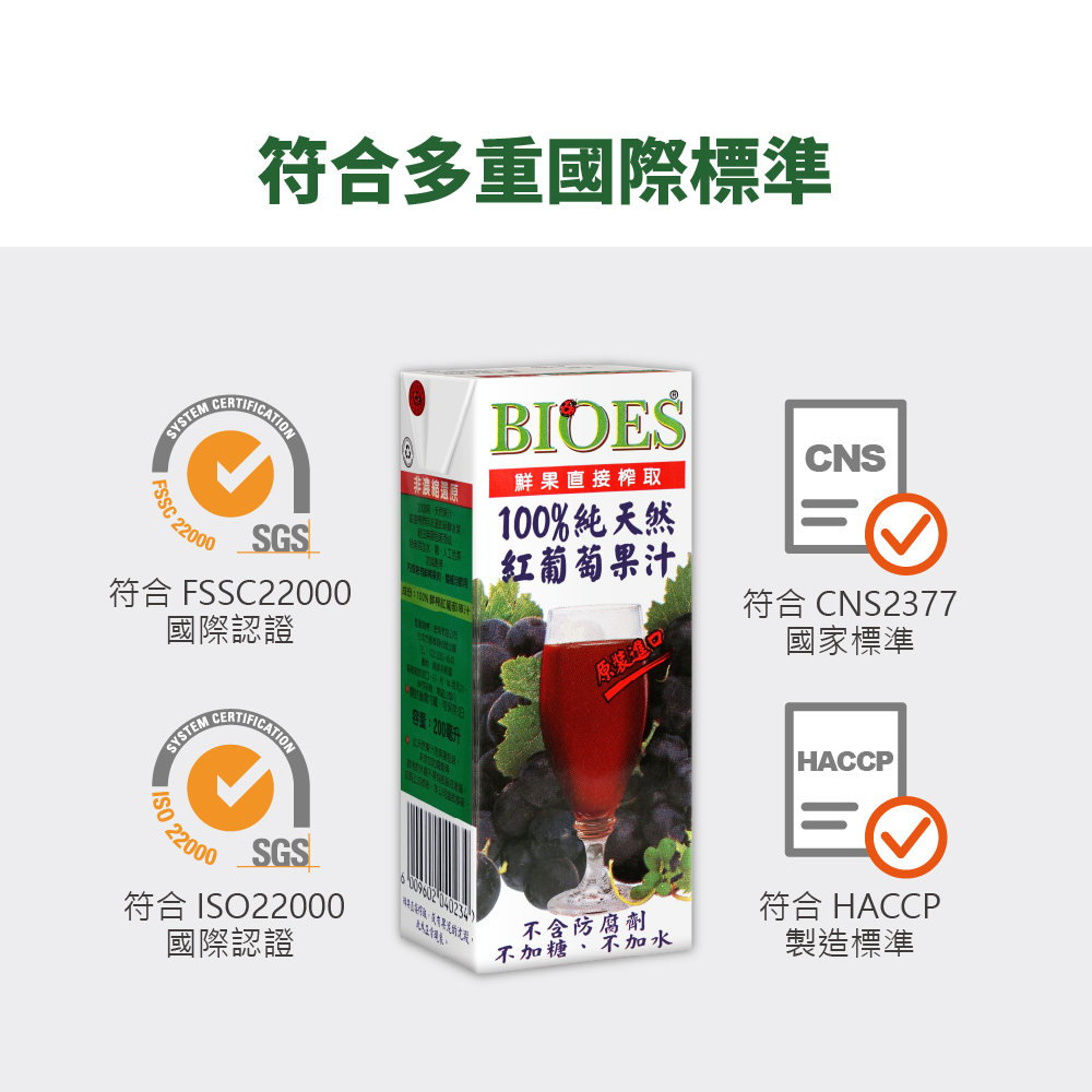 【囍瑞BIOES】100%純天然紅葡萄汁原汁(隨身瓶200ml-24入), , large