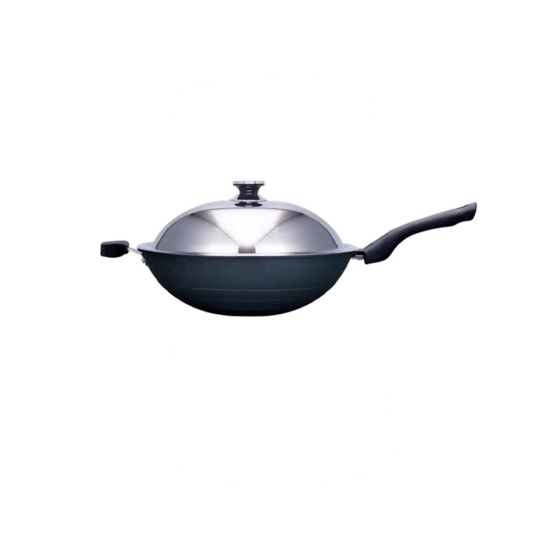 PEARL HORSE Enamel Wok with Lid &ndash; 33cm, Single Handle &ndash; JA-A-012-033, , large