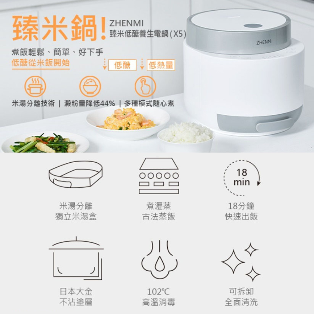 【ZHENMI 臻米】ZHENMI 臻米低醣養生電鍋 多樣式變化料理機 X5, , large