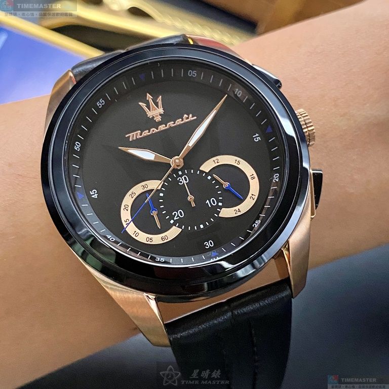 [星晴錶業]MASERATI手錶,46mm,R88716120252黑色錶面黑錶殼深黑色真皮皮革錶帶款, , large