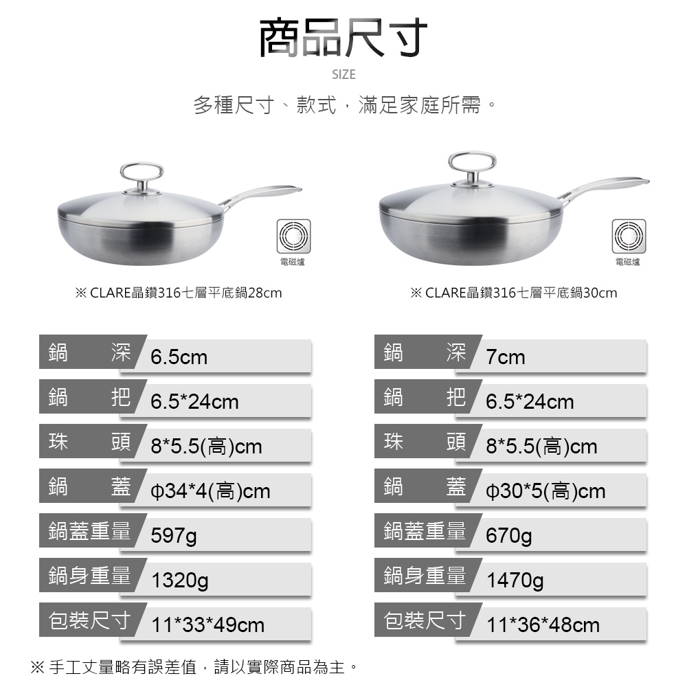 CLARE 可蕾爾 晶鑽316不鏽鋼七層複合金平底鍋附蓋 28cm單把-Leidea樂德兒, , large