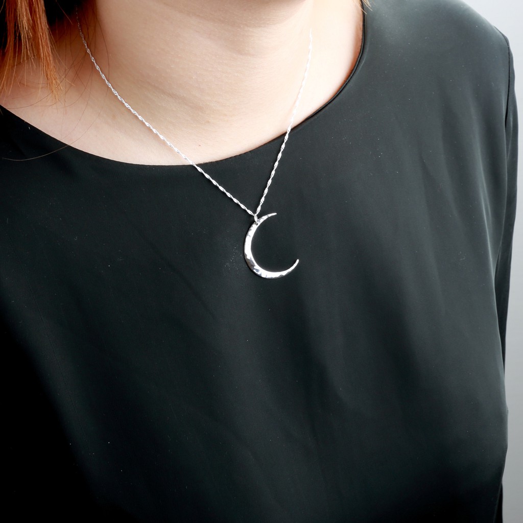【Angel & Me】Hammered Crescent moon s925 sterling silver necklace birthday gift, , large