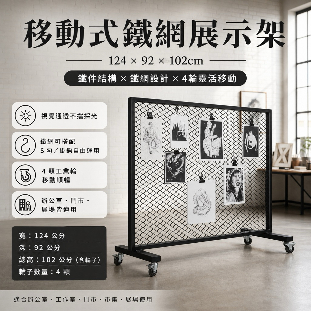 【 SHAONIANNA.TW 】工業風鐵網移動隔間架｜附輪展示架／植栽牆／空間分隔｜, , large