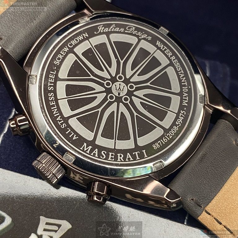 [星晴錶業]MASERATI手錶,46mm,R8871612008寶藍色錶面古銅色錶殼咖啡色真皮皮革錶帶款, , large