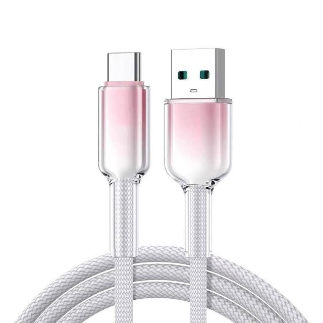 【樂樂】120W冰晶頭彩色编織快充線 USB to TYPE-C1M 灰白粉, , large