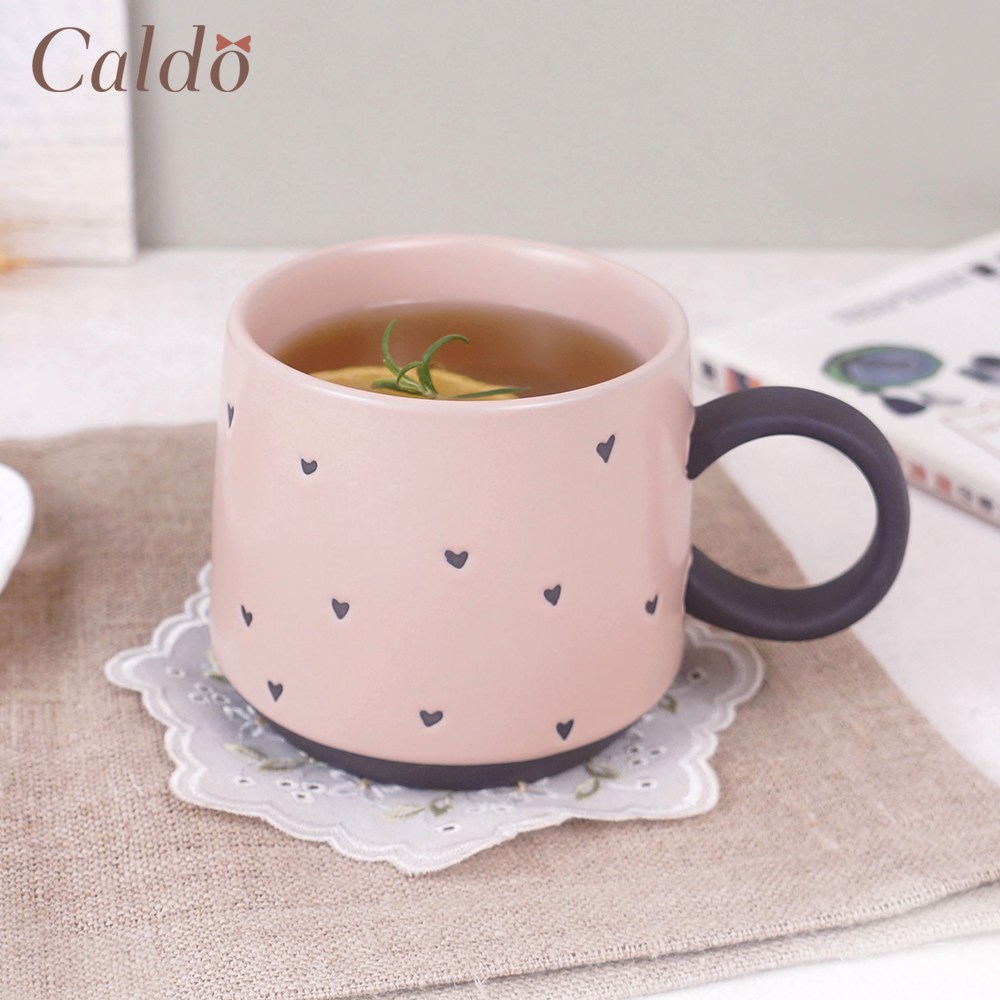 [ Caldo卡朵 ] 日式迷你愛心黑粗陶馬克杯 500ML, , large