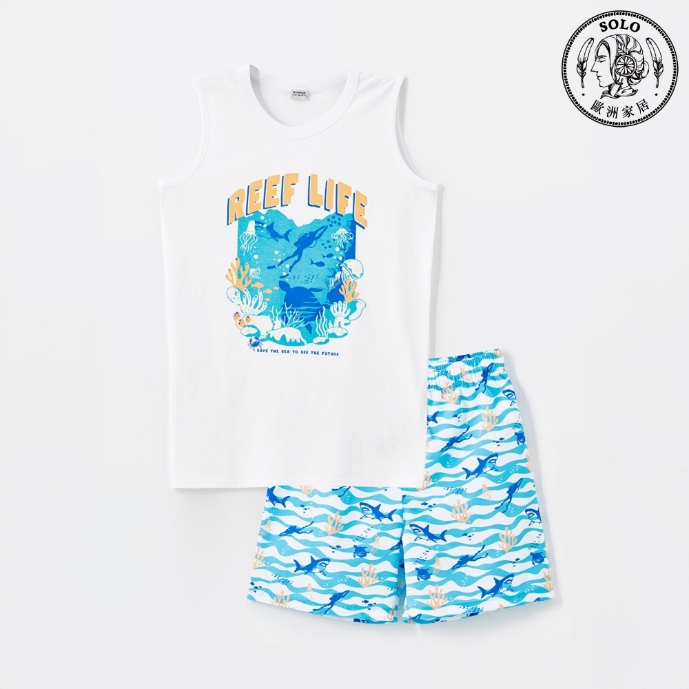 【SOLO Vintage】LCW Boys Coral Reef Adventure T-Shirt & Shorts Set Swimwear Made in Turkey 6-7y, , large