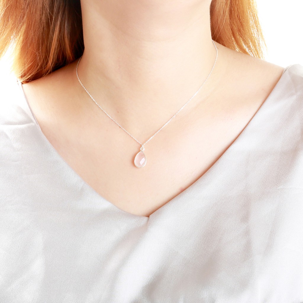 【Angel & Me】水滴 粉晶 (大) Rose Quartz s925 純銀 項鍊 禮物, , large