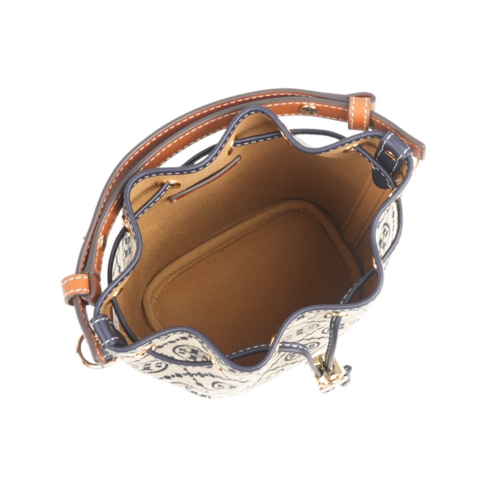 TORY BURCH T Monogram 經典緹花帆布迷你二用水桶包(海軍藍), , large