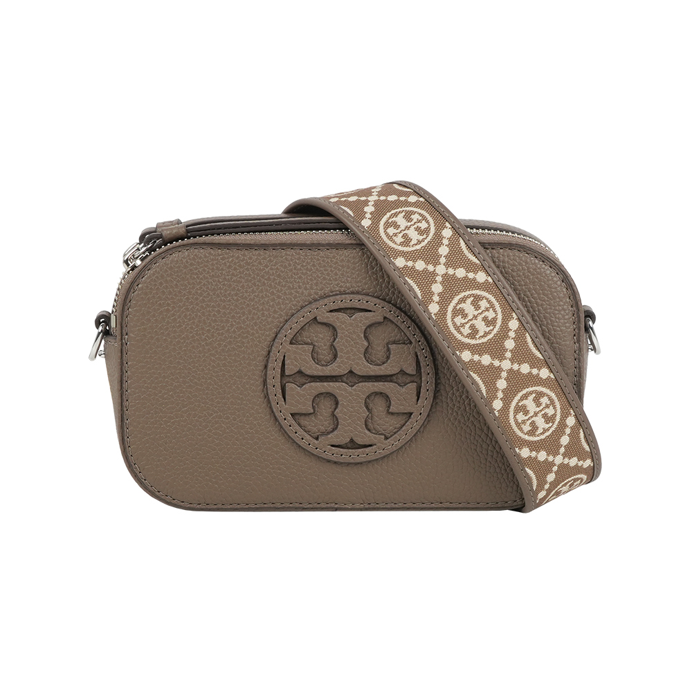 TORY BURCH Miller 荔枝紋雙拉鍊迷你相機包(蘑菇棕), , large