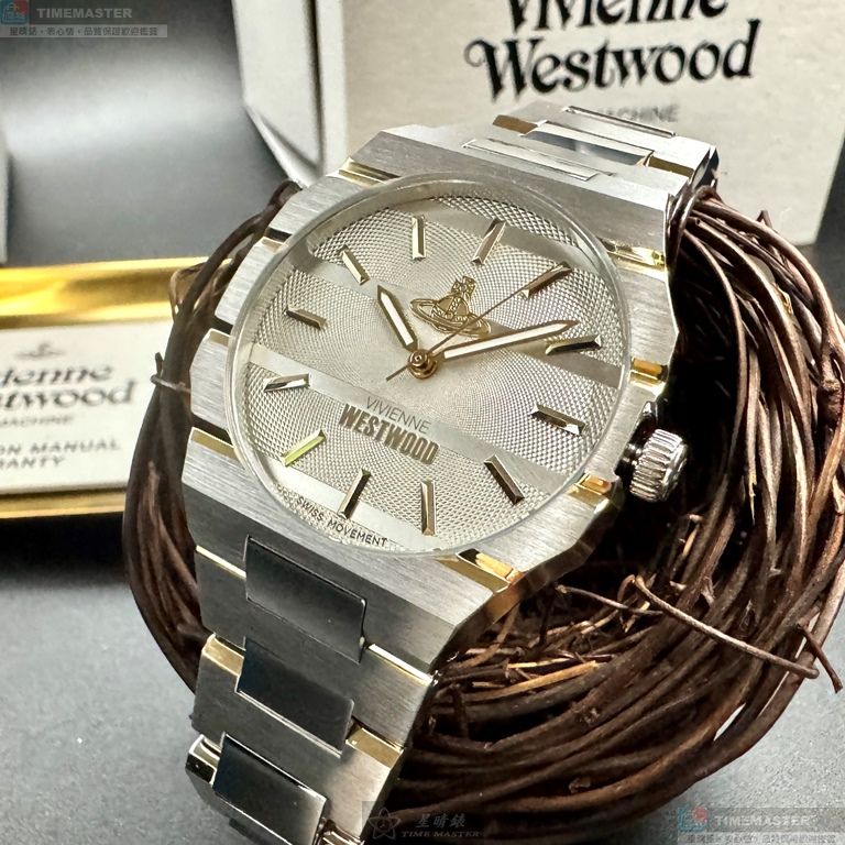 [星晴錶業]Vivienne Westwood手錶,36mm, 40mm,VW30313幾何立體圖形, 銀白色錶面白金色錶殼金銀相間精鋼錶帶款, , large