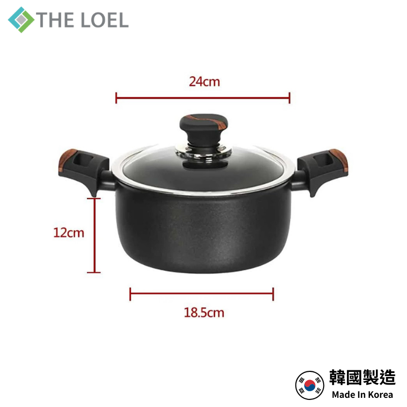 THE LOEL  Premium Non-stick Cookware 24cm Pot & Glass Cover, , large