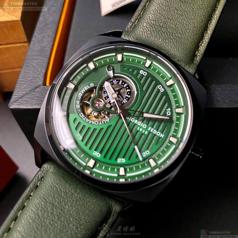 [星晴錶業]GiorgioFedon1919手錶,44mm,GF00064墨綠色錶面黑錶殼綠真皮皮革錶帶款, , large