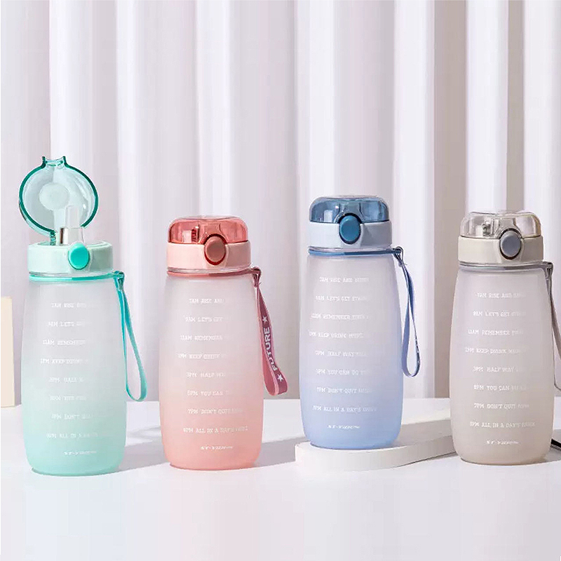 Drinking straw water bottle 1L, 灰色, large