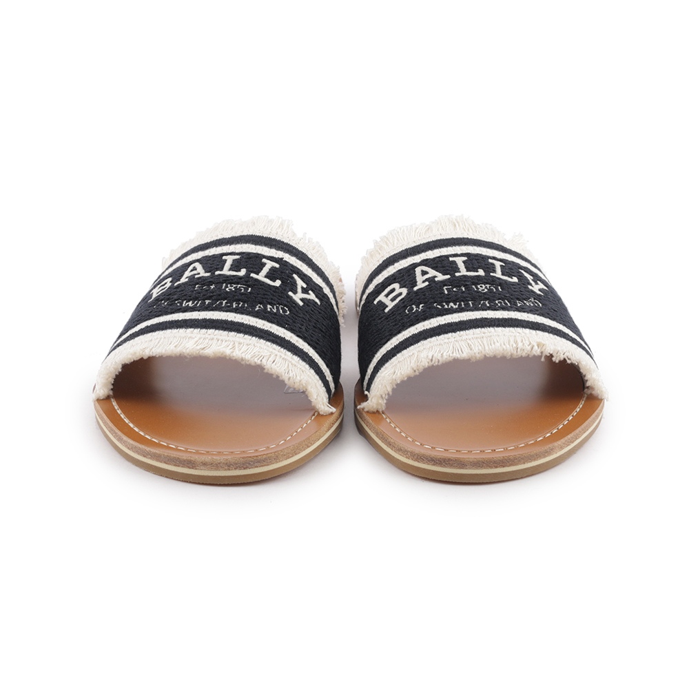 BALLY Bianka Logo 刺繡平底拖鞋 36/黑色/骨白色, , large