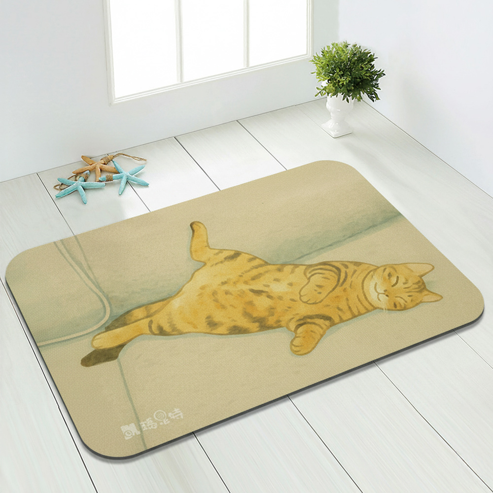 【怪獸】瑪思特 軟式珪藻土吸水地墊 睡癱貓系列 (60x40cm) -睡翻貓, , large