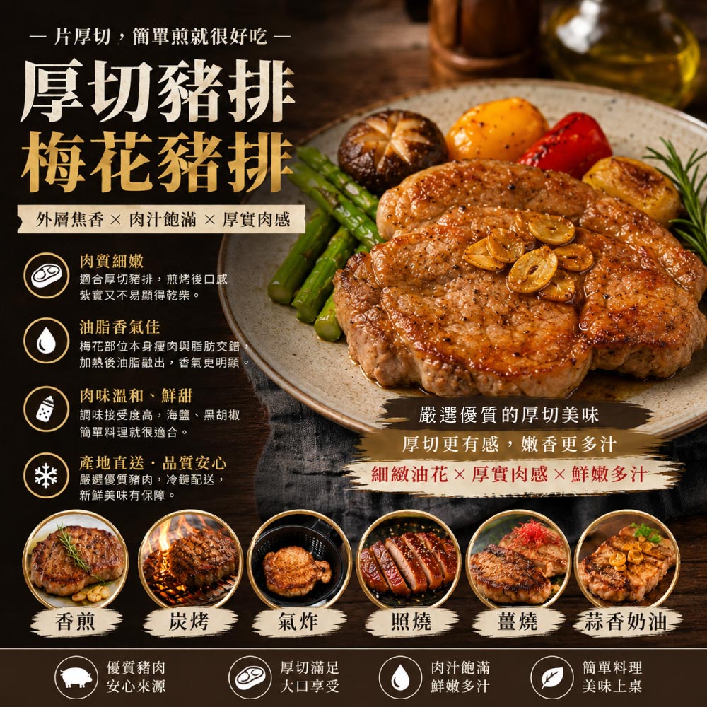 豪鮮牛肉 厚切梅花豬排1片(150g&plusmn;10%/片), , large