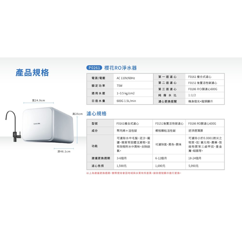 【KW廚房世界】櫻花牌 P0261 RO淨水器 限定區域送基本安裝, , large