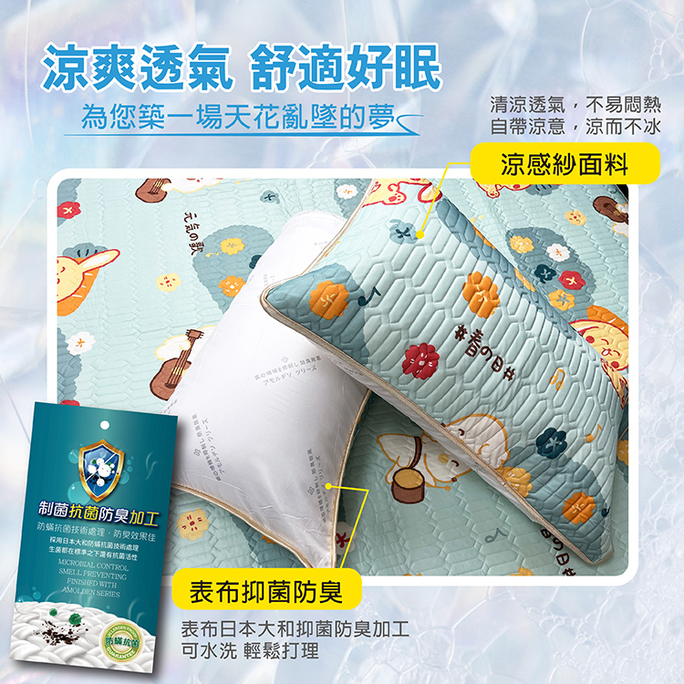 可水洗三件式乳膠凉墊枕套-花色隨機出貨-雙人, , large