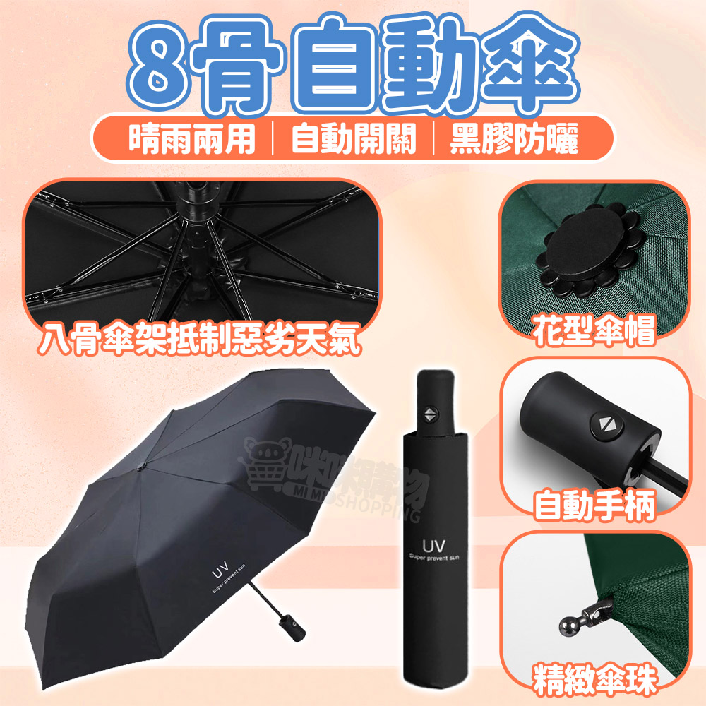 【咪咪購物】VID 雨傘 折疊傘 8骨｜自動｜藏青｜輕便一秒開合, , large