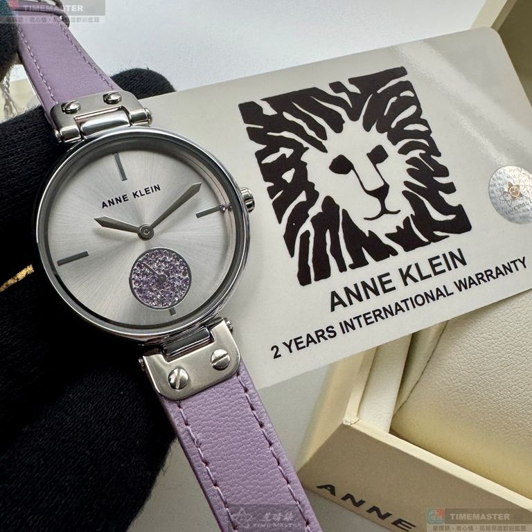 [星晴錶業]ANNE KLEIN手錶,34mm,AN00408銀白色錶面銀錶殼紫色真皮皮革錶帶款, , large