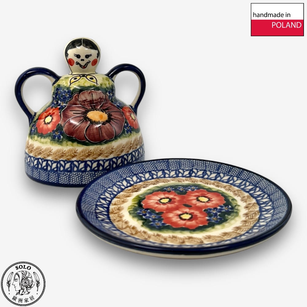 【SOLO Vintage】Cerraf Polish Pottery 14cm Cheese Lady Dessert Plate Banquet of Elegant Red Series Made in Poland, , large