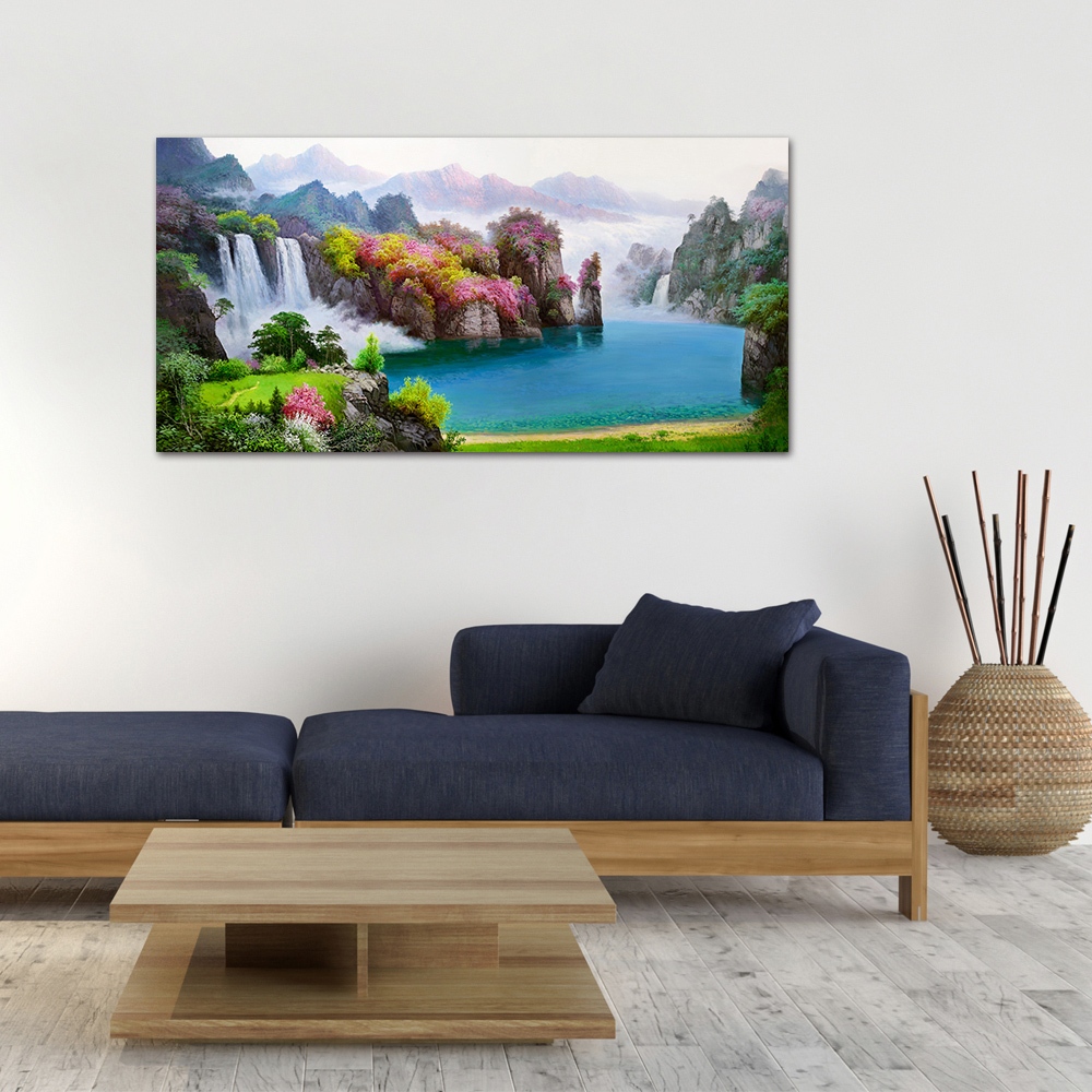 【御畫房】湖光山色 國家一級畫師手繪油畫60&times;120cm(VF-133), , large