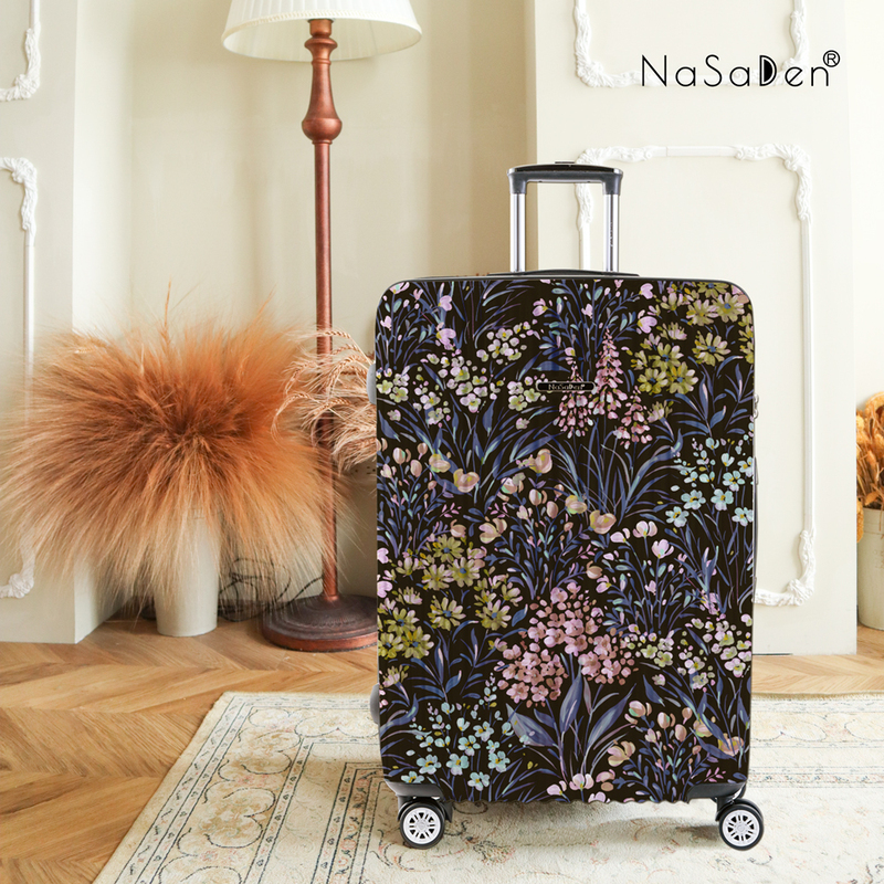 NaSaDen [Black Flower]26" Checked Zipper Luggage, , large