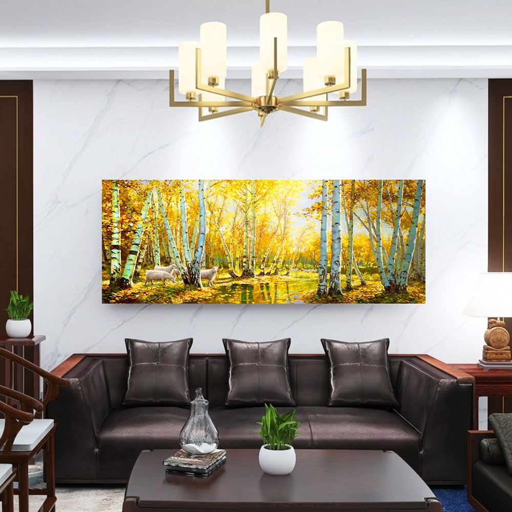 【御畫房】金秋白樺林之二 國家一級畫師手繪油畫60&times;120cm(VF-50), , large
