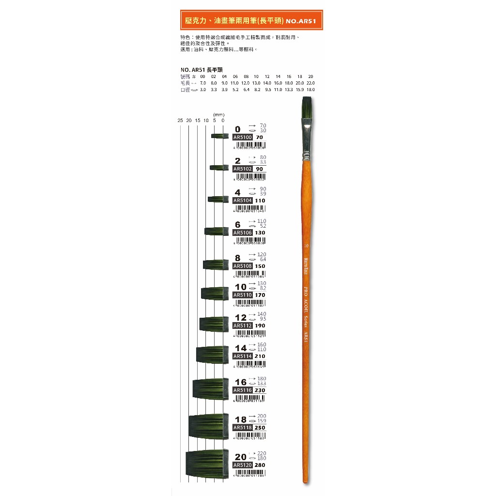 普思AP 馬可威壓克力、油畫兩用筆(長平頭)NO.AR5116(AR5116), , large