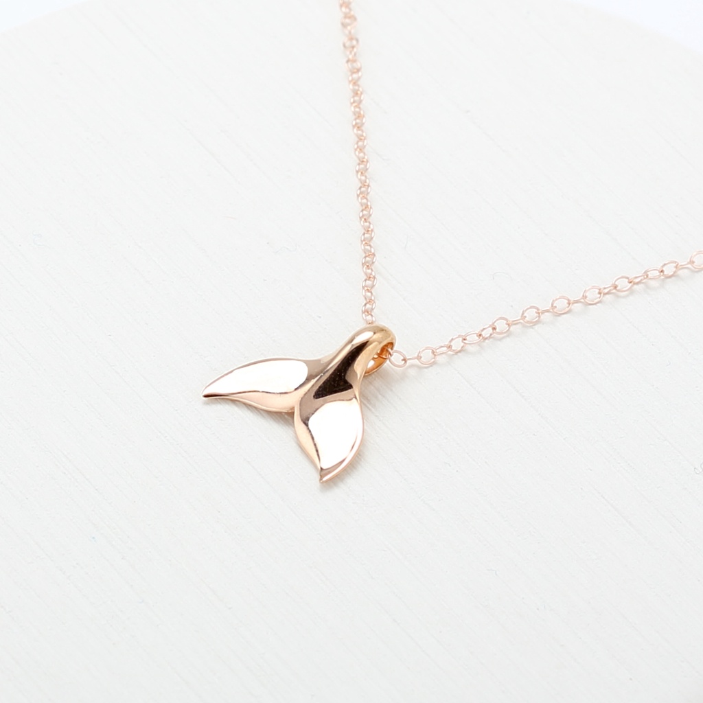 【Angel & Me】可愛 鯨魚尾 尾巴 s925 純銀 厚鍍 18k 玫瑰金項鍊, , large